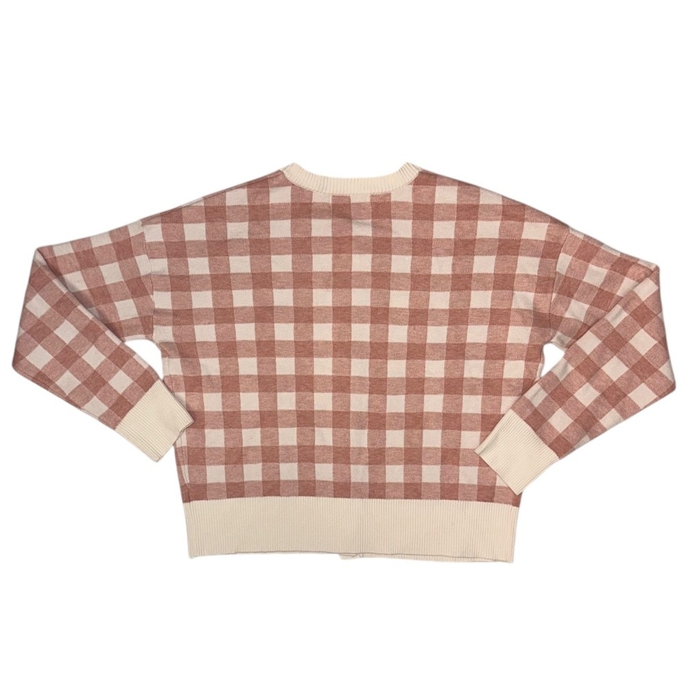 Nanette Lepore Pink & Cream Gingham Plaid Button Down Cardigan Sweater ~ Size L - Picture 2 of 4